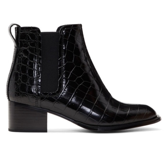 RAG & BONE Walker II Black Croc Embossed Leather Heel Bootie Ankle Boots Sz 41 - Picture 2 of 15